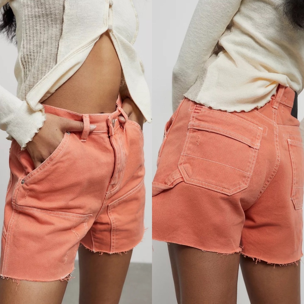 BDG Urban Outfitters Cut-Off Carpenter Shorts Washed Coral Sz 32